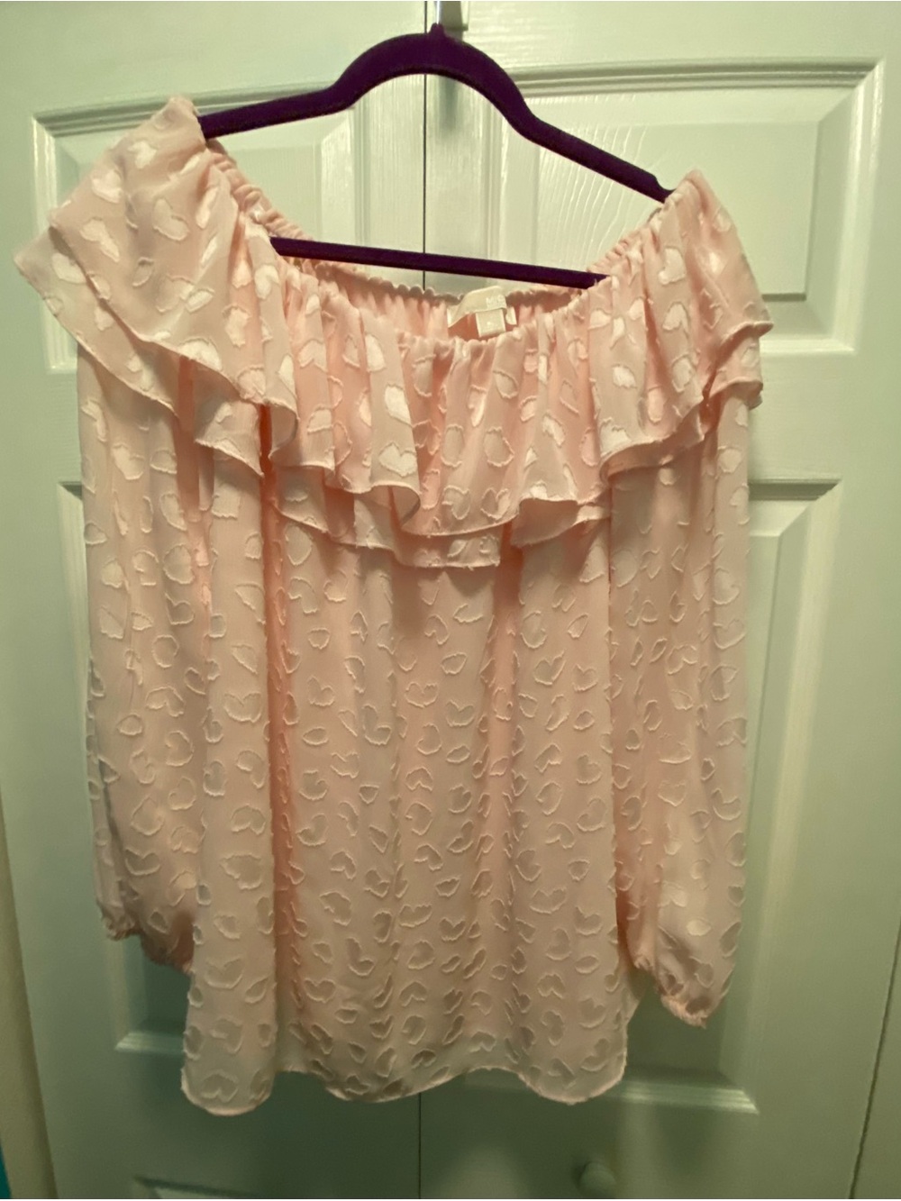 Michael Kors Light Pink Ruffled Heart off the shoulder Peasant style Blouse  XL